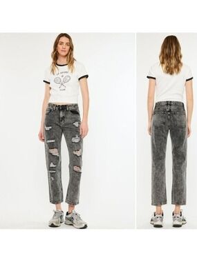 Kancan Rita Black Acid Washed Straight High Rise Jeans Women's Size 13/30